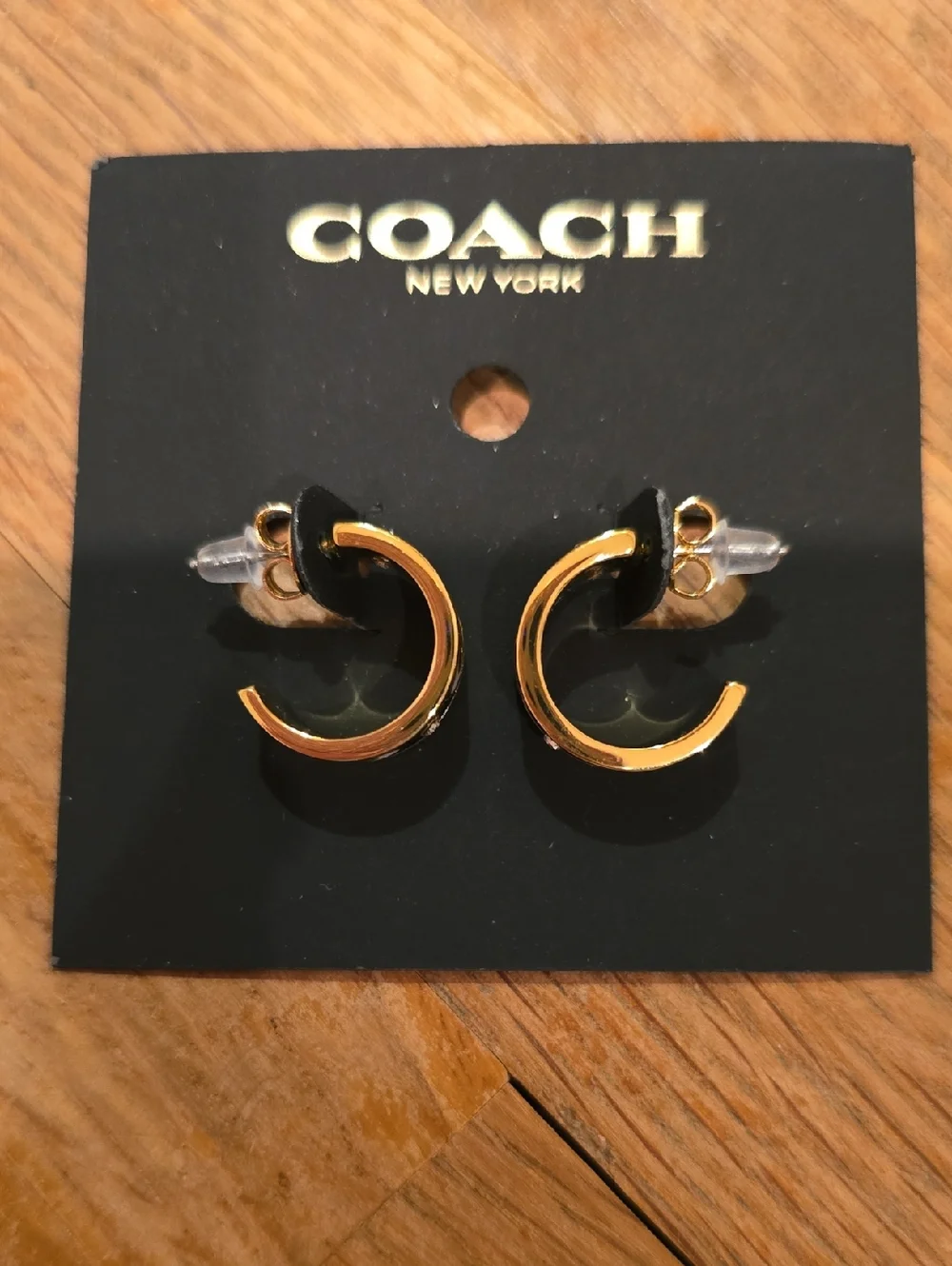 Coach Gold Tone Signature Earrings & Dustbag - Picture 2 of 4